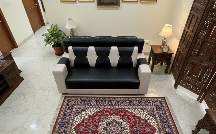 Modern Two-Tone Leatherette 3-Seater Sofa (Black & Beige) - Image 2